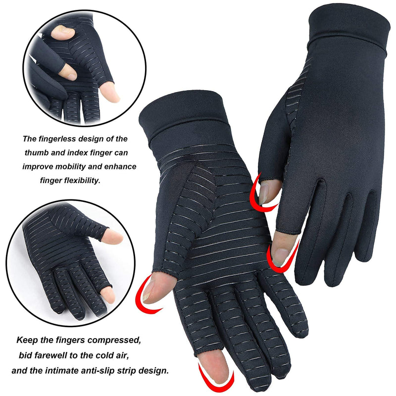 [Australia] - ITHW Copper Arthritis Gloves for Hand Pain Relief, Rheumatoid Osteoarthritis, Swelling, Carpal Tunnel, Compression Gloves for Arthritis for Men and Women (M) Medium (1 Pair) Three Finger-black 