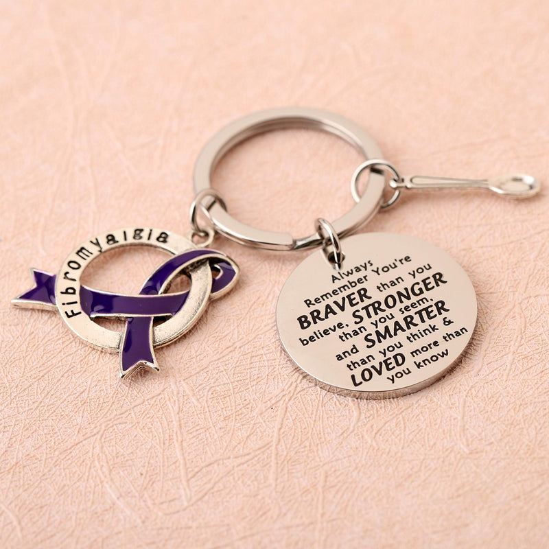 [Australia] - FUSTMW Fibromyalgia Awareness Keychain Gifts Fibromyalgia Awareness Ribbon You are Braved Than You Believe Fibromyalgia Inspiration Jewelry silver 