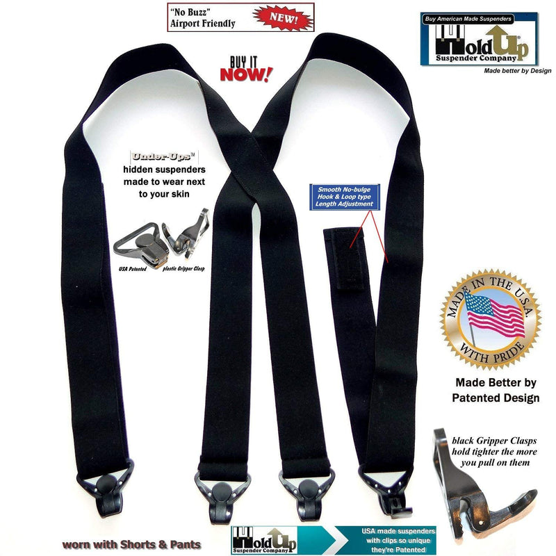 [Australia] - Holdup Suspender Company USA made All Black Hidden Undergarment No-Alarm Suspenders with Patented Black Gripper Clasps 