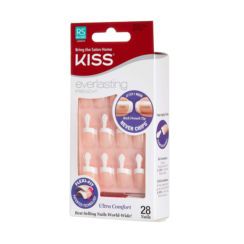 [Australia] - Kiss Everlasting French Nail Manicure, Chip-Free with Flexi-Fit Technology, Real Short, "Endless", Nail Kit with Pink Nail Glue (Net Wt. 2 g / 0.07oz.), Mini File, Manicure Stick, and 28 Fake Nails 