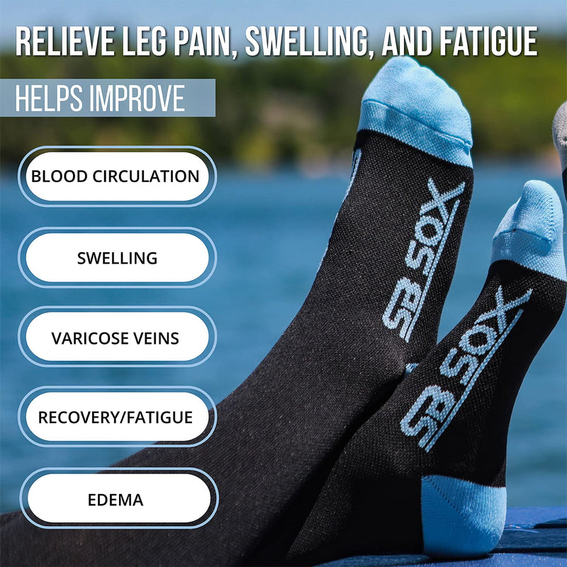 [Australia] - SB SOX Compression Socks (20-30mmHg) for Men & Women – Best Compression Socks for All Day Wear, Better Blood Flow, Swelling! Large Black/Gray 