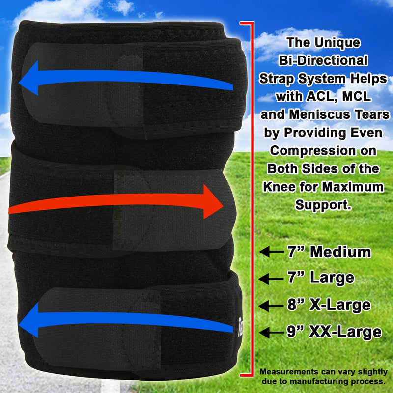[Australia] - TechWare Pro Knee Brace Support - Knee Braces for Knee Pain. Relieves ACL, LCL, MCL, Meniscus Tear, Arthritis, Tendonitis Pain. Dual Stabilizers Non Slip Neoprene. Adjustable Bi-Directional Straps -5 Sizes Xlarge 