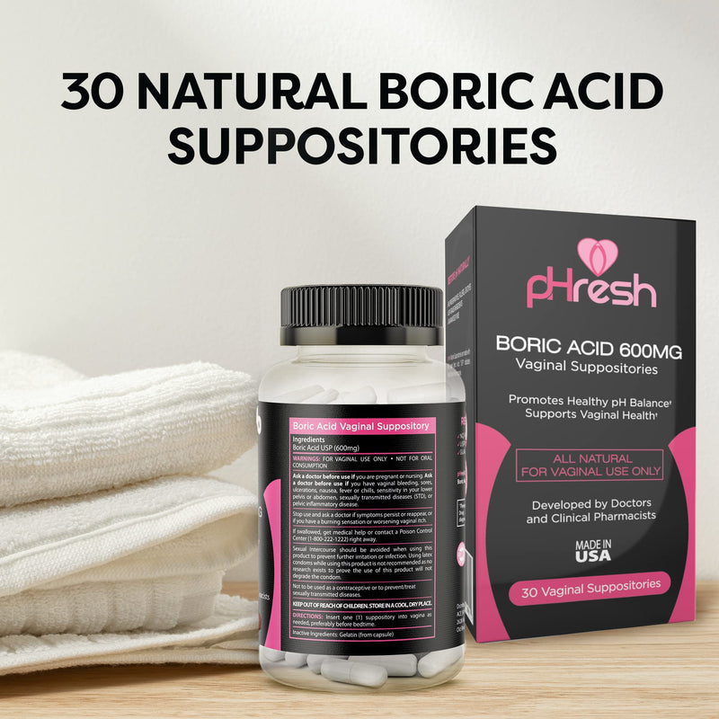 [Australia] - pHresh Boric Acid Suppositories - Intimate Support for Women - Supports Vaginal Health & Promotes Healthy pH Balance - 30 Suppositories for Women - Made in The USA 