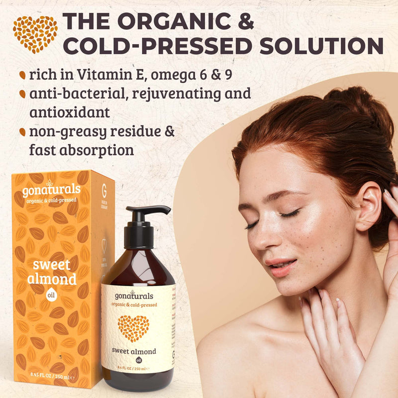 [Australia] - GoNaturals Organic Sweet Almond Oil - Organic Almond Oil: Effective Almond Oil For Skin & Hair Growth Oil - Ideal Sweet Almond Oil For Skin With Body Oil For Dry Skin - Almond Massage Oil, 250ml 