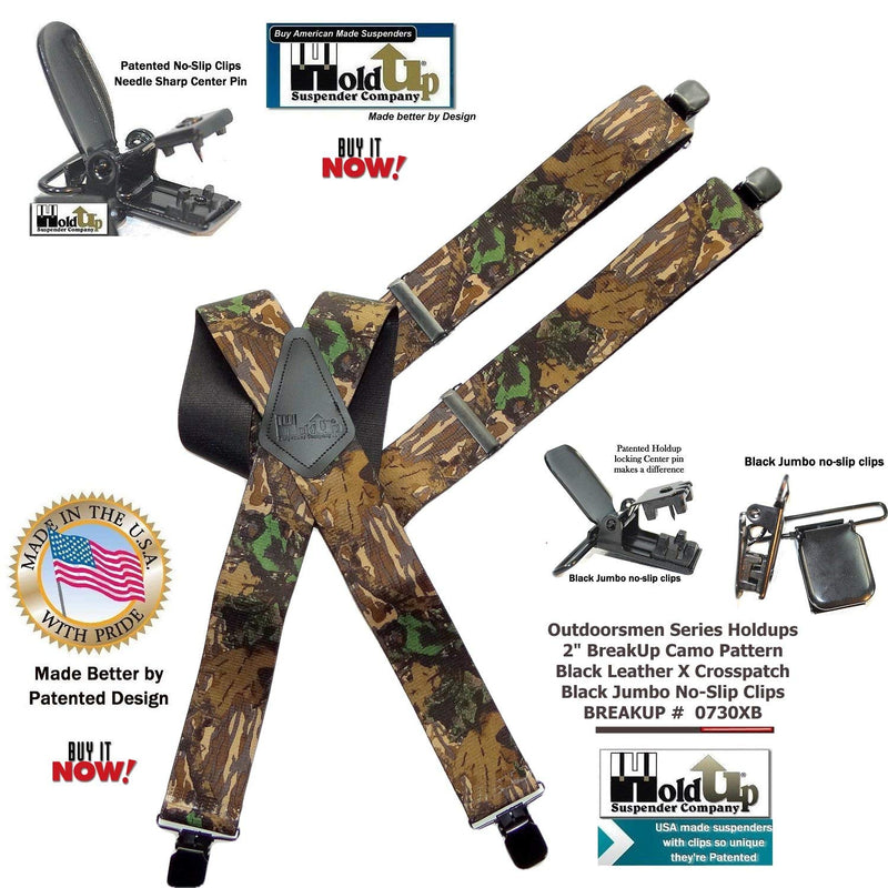 [Australia] - HoldUp Suspender Company Outdoorsmen Series Breakup Camouflage Pattern X-Back Suspenders with Patented Patented No-slip Clips 