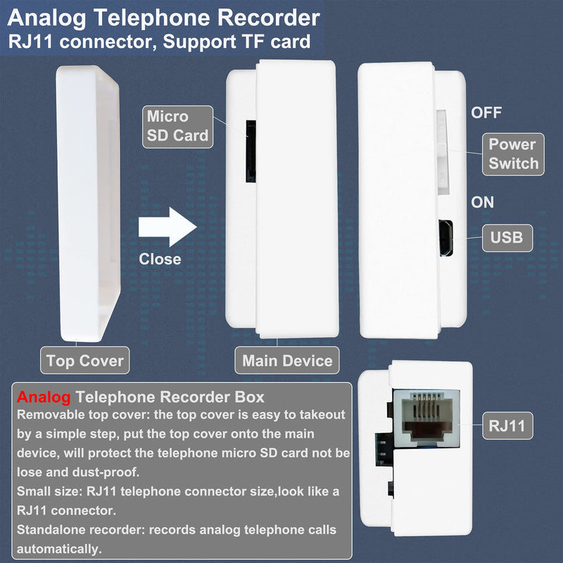 [Australia] - Telephone Recorder,32GB USB Telephone Phone Voice Recorder,Mini Telephone Recorder for Landline,Get Power from Telephone System(Less Charging time) 