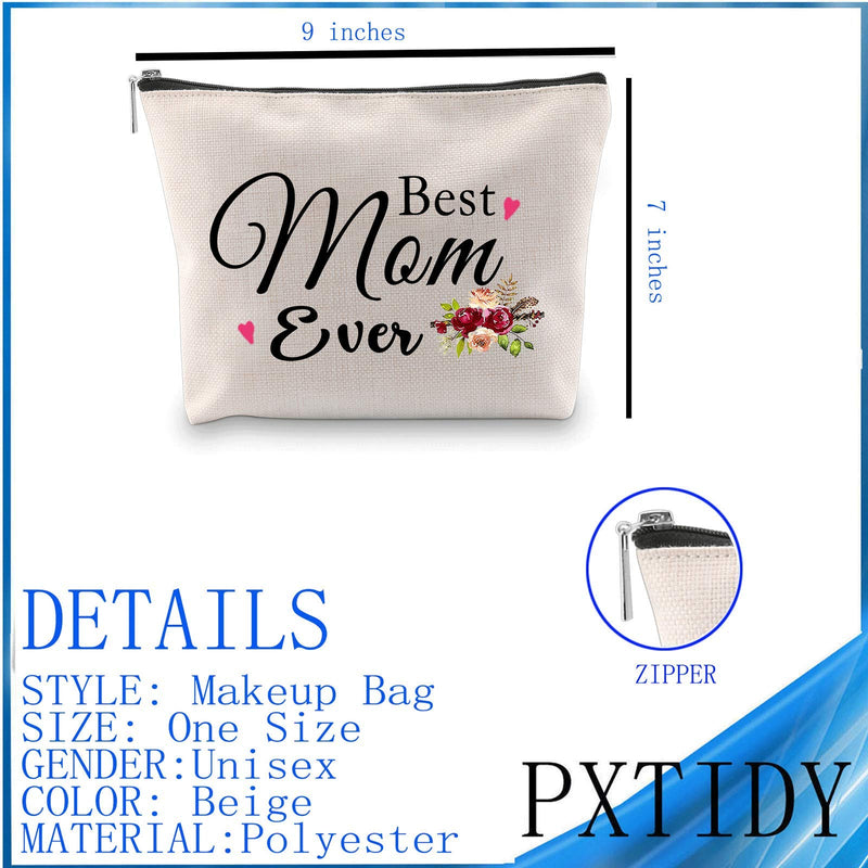 [Australia] - PXTIDY Best Mom Ever Makeup Bag,Best Mom Gifts,Mother Cosmetic Bag,Mother's Day Gift, Cosmetic Bag for Mom,Travel Makeup Pouch (beige) beige 