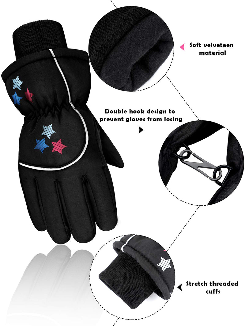 [Australia] - Boao Snow Mittens Winter Ski Mittens Waterproof Warm Cotton-lined Gloves for Kids Black 1-3T 