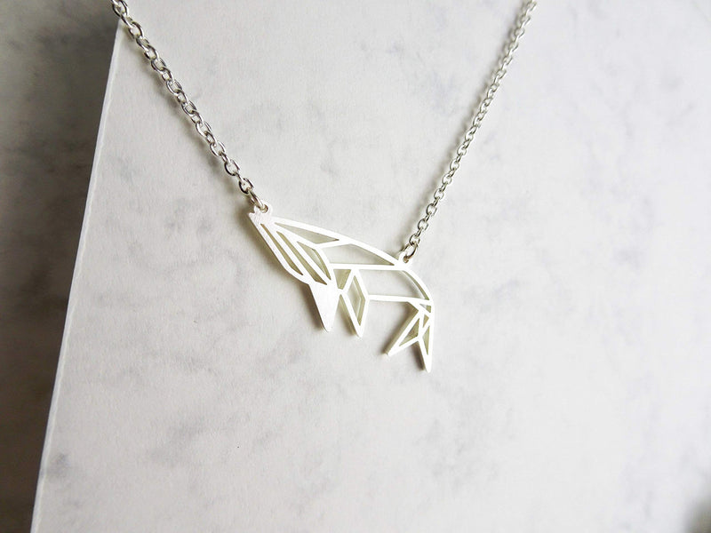 [Australia] - La Menagerie Whale Silver Origami Jewelry & Silver Geometric Necklace – 925 Sterling Plated Silver Necklace & Whale Necklaces for Women – Whale Necklace for Girls & Origami Necklace 