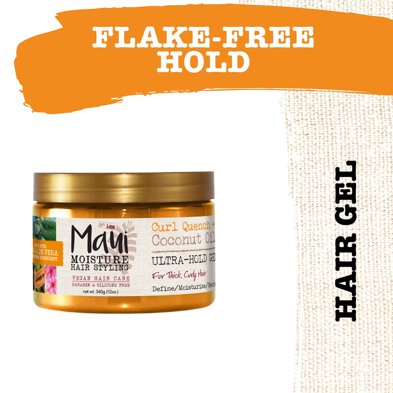 [Australia] - Maui Moisture Curl Quench + Coconut Oil Ultra-Hold Gel, for Curly Hair Styling, Vegan, No Drying Alcohols, Paraben Free, Silicone Free, 12oz 