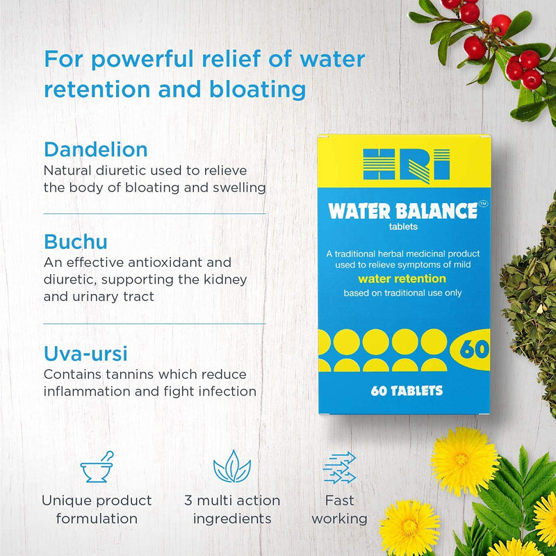 [Australia] - HRI Water Balance Tablets with Dandelion Root, Uva Ursi and Buchu Leaf. to Relieve Symptoms of Mild Water Retention and Provide Bloating Relief. 3 Packs - 180 Tablets 