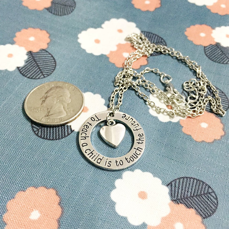 [Australia] - MA&SN Teacher Gift Love Heart Double Pendant Necklace to Teach a Child is to Touch The Future 