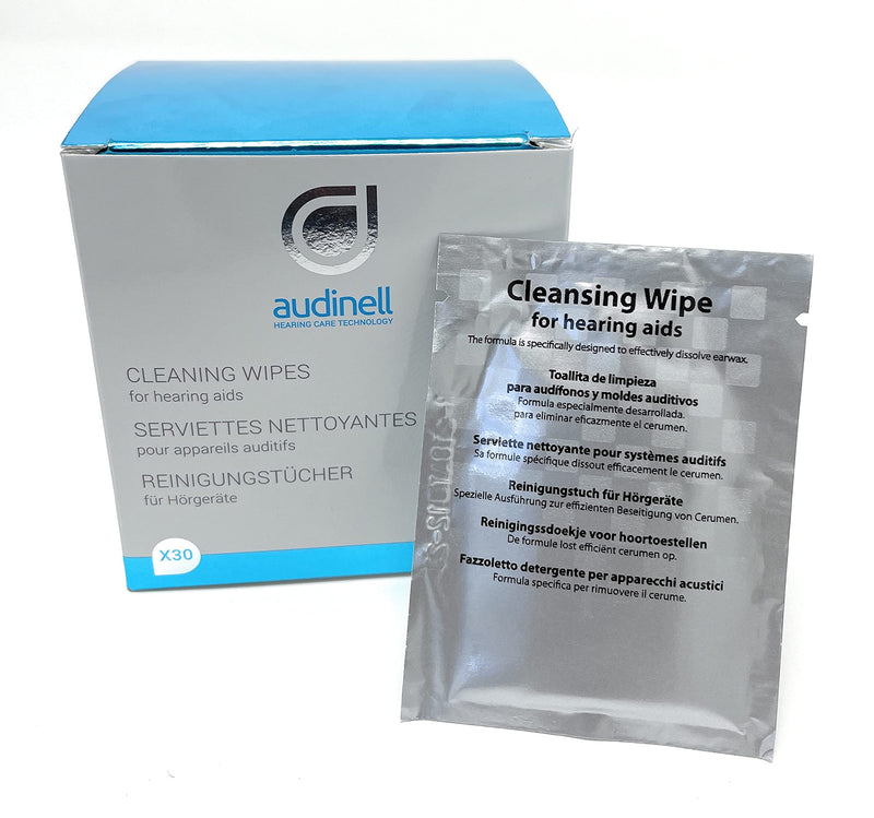 [Australia] - Audinell Cleaning Wipes | 30 Individually-Wrapped, Alcohol-Free | Cleans, Removes Earwax & Sweat from Hearing Aids, Earmold, Airpods, Earbuds, Earplugs, In-Ear Monitors, Hearing Protection Devices 