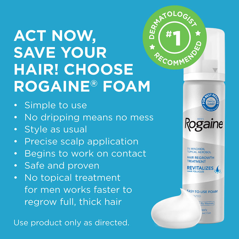 [Australia] - Men's Rogaine 5% Minoxidil Foam for Hair Loss and Hair Regrowth, Topical Treatment for Thinning Hair, 1-Month Supply Mens Rogaine Foam 1 month 