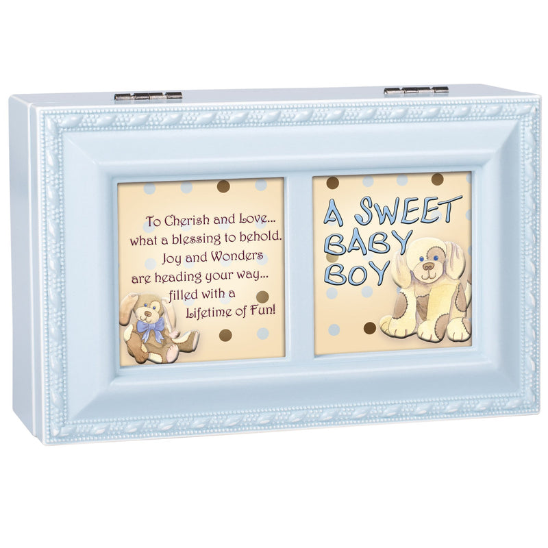[Australia] - A Sweet Baby Boy Distressed Black Petite Music Box/Jewelry Box Plays Brahams Lullaby 
