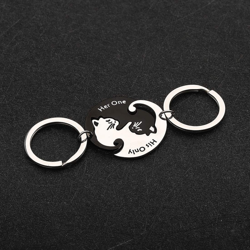 [Australia] - 2Pcs Cat Puzzle Piece Matching Couple Keychain Set His Only Her One Yin Yang Matching Puzzle Keychain Cat Animal Lover Gift 