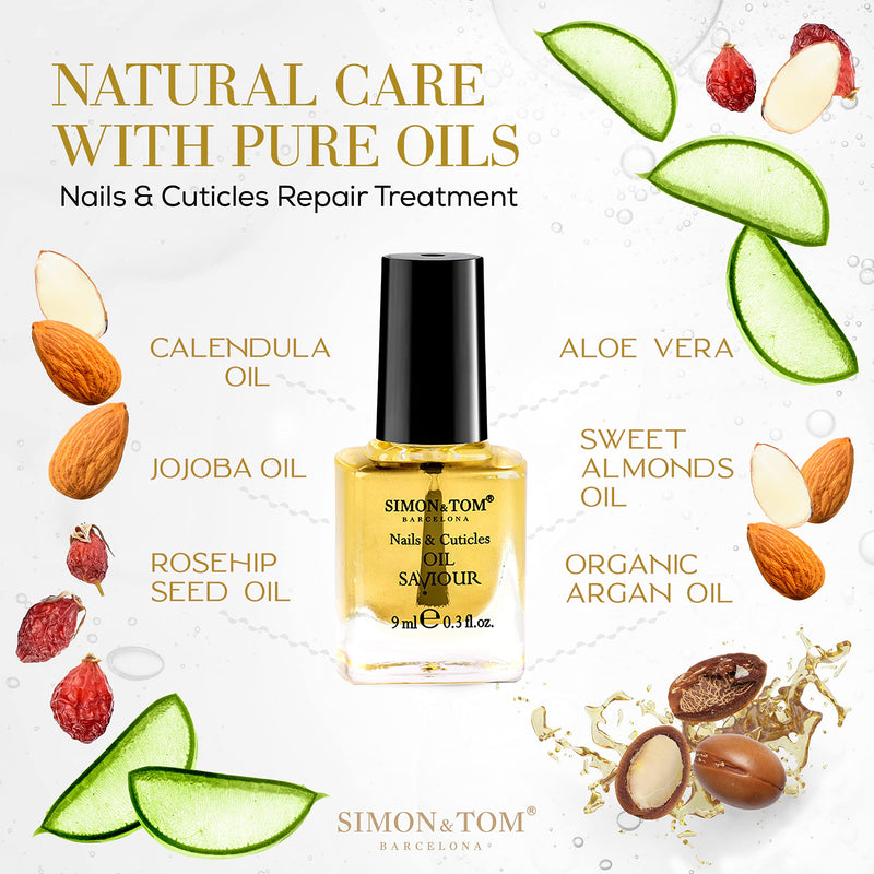 [Australia] - Simon&Tom Nail Oil Saviour - Nails and Cuticles Repair Treatment - 9 ml - For dry, flaking and split Nails - Accelerates Growth - With Organic Argan Oil - Jojoba and Sweet Almond Oil - Made in Spain 