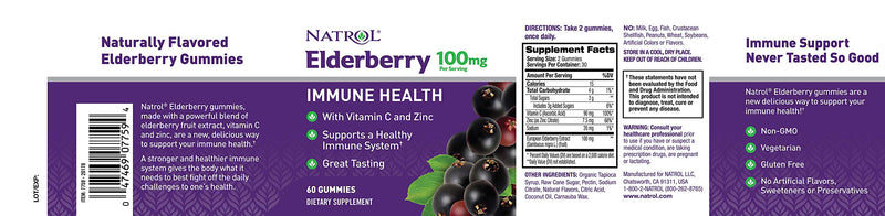 [Australia] - Natrol Elderberry Gummies, with Vitamin C and Zinc, Supplement for Immune Support+, 60 Delicious Gummies 