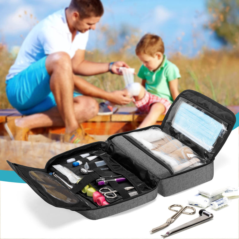 [Australia] - Trunab Small Medical Bag Empty, First aid Bag with 2 Inner Flap, Portable Emergency Kits Trauma Bag with More Storage for Medical Supplies, Grey 