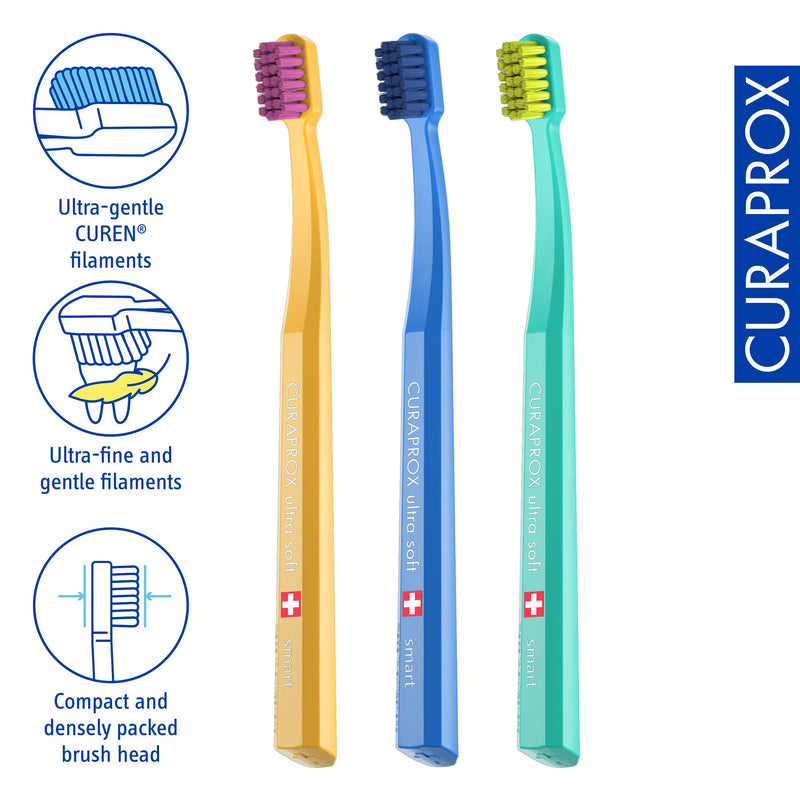 [Australia] - Curaprox Toothbrush CS Smart Trio Pack - 3 x Soft Small Head Toothbrush for Adults with 7600 CUREN® Filaments - Curaprox Manual Toothbrush 