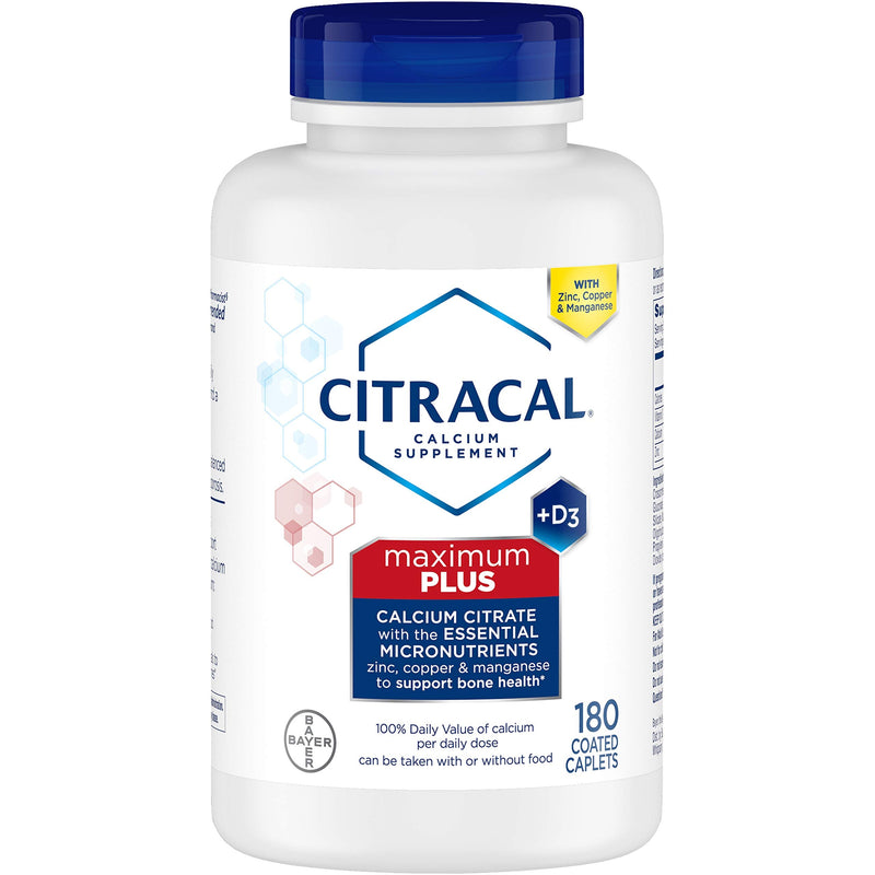 [Australia] - Citracal Maximum Plus Highly Soluble, Easily Digested, 630 mg Calcium Citrate With 1000 IU Vitamin D3, Bone Health Supplement for Adults, Caplets, 180 Count 