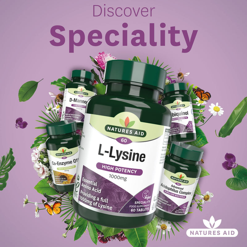 [Australia] - Natures Aid L-Lysine 1000 mg, High Potency Essential Amino Acid, Vegan, 60 Tablets 