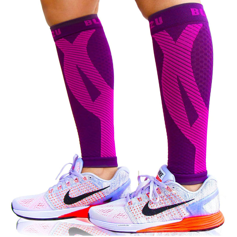 [Australia] - BLITZU 3 Pairs Calf Compression Sleeves for Women and Men Size XXL, One White, One Pink, One Purple Calf Sleeve, Leg Sleeve. 