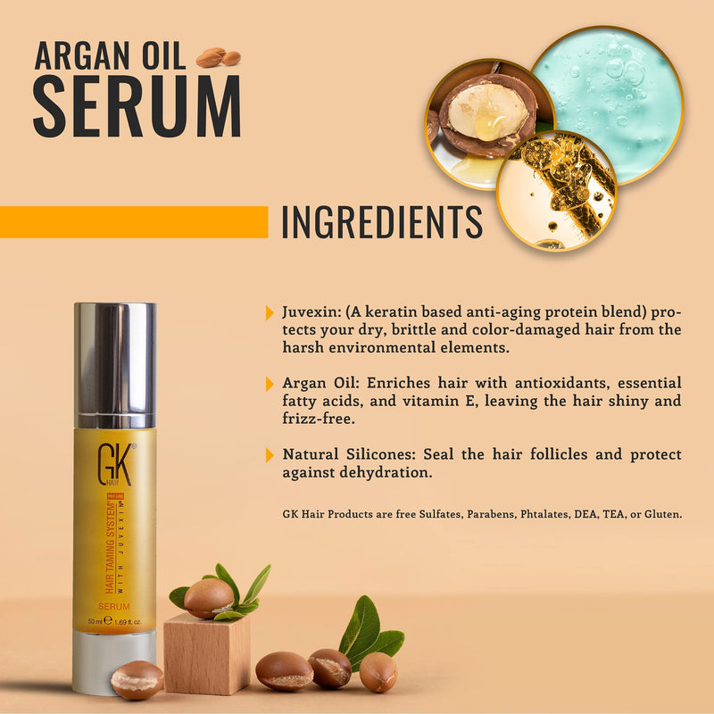 [Australia] - GK HAIR Global Keratin 100% Organic Argan Oil Anti Frizz Hair Serum (1.69 Fl Oz/50ml) Styling Smoothing Strengthening Hydrating & Nourishing Heat Protection Shine Frizz Control Dry Damage Hair Repair Pack of 1 - 50ml 