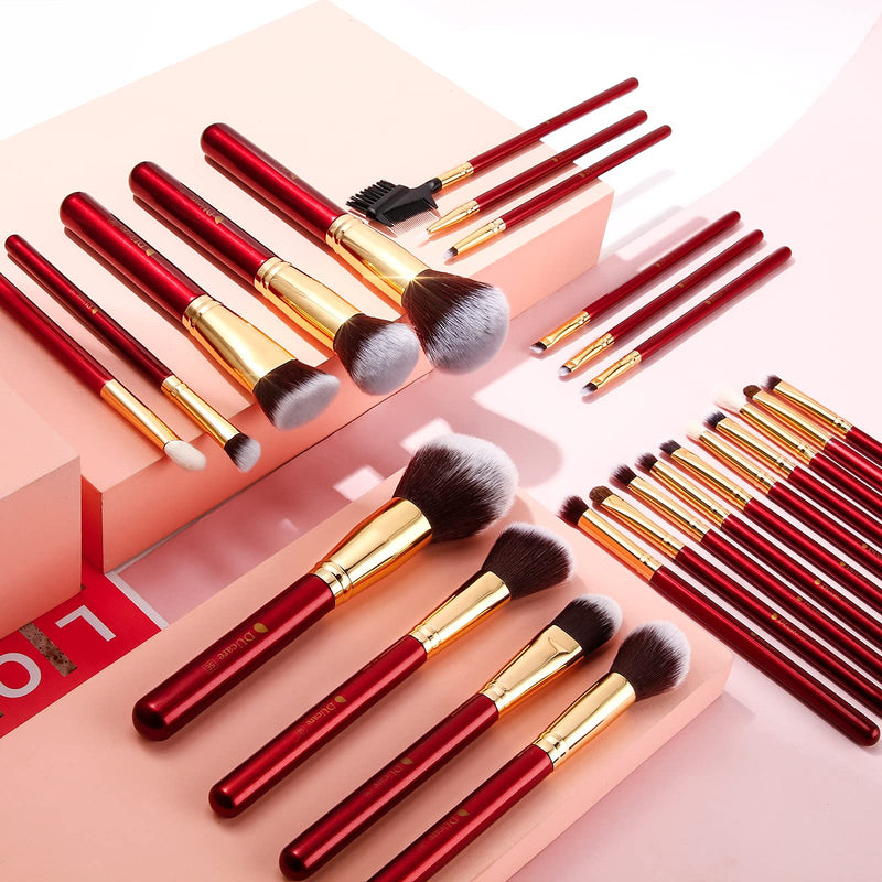 [Australia] - DUcare Makeup Brushes with Box 27Pcs Professional Makeup Brush Set Premium Synthetic Hair Kabuki Foundation Blending Make Up Brushes Kit, Gift for Women- Red red27pcs 