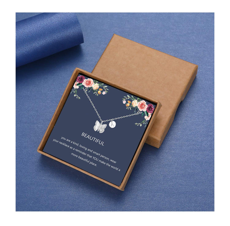 [Australia] - Initial Butterfly Necklace Letter Pendant Necklace with Message Card Silver Butterfly Jewelry Gifts for Women Girls M 