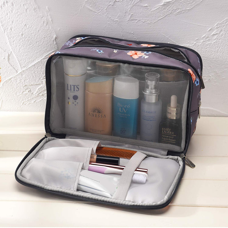 [Australia] - Travel Makeup Bag Toiletry Bags Large Cosmetic Cases for Women Girls Water-resistant (gray/makeup bag set) gray/makeup bag set 
