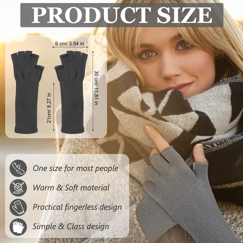 [Australia] - 2 Pairs Winter Fingerless Mitten Long thermal Knitted Mittens Stretchy Knit Colored Mittens for Men Women, 11 Inch (Light Gray, Dark Gray) 