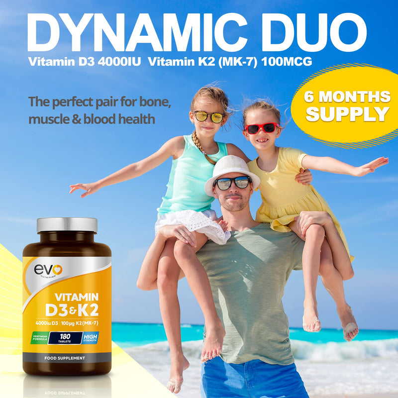 [Australia] - Vitamin D3 4000iu & Vitamin K2 100ug (MK7) - 180 Vitamin D3 K2 Vegetarian Tablets - 6 Month Supply - High Strength D3 and K2 Vitamin - Vitamin D K2 Supplement - Made in The UK 