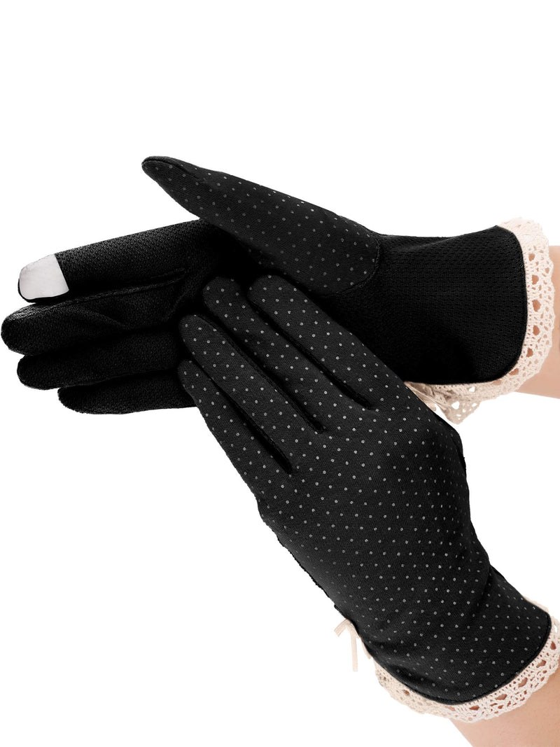 [Australia] - 6 Pairs Summer UV Protection Gloves Anti Slip Touchscreen Gloves Bowknot Floral Gloves Khaki, Black, Beige, Pink, Coffee, Gray 