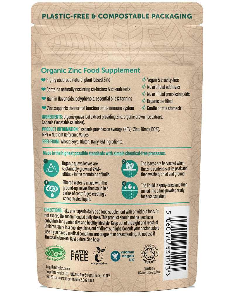 [Australia] - Organic Zinc Supplement - Together Health - Natural Source of Zinc from Guava Leaves - Vegan - Made in The UK - 30 Vegecaps 