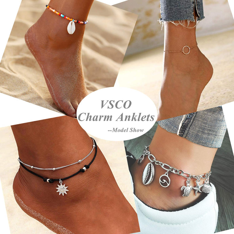 [Australia] - Jstyle 12Pcs Handmade Starfish Turtle Anklet Bracelets for Women Adjustable VSCO Charm Anklets Boho Ankle Bracelet Foot Jewelry Set 12Pcs A Set 