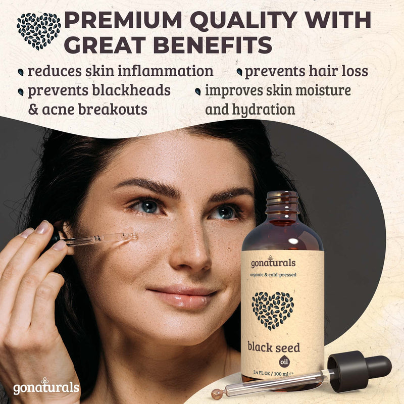 [Australia] - GONATURALS Black Seed Oil - Black Seed Oil Organic Cold Pressed: Hair Oils for Hair Growth from Black Cumin Seeds - Black Seed Oil for Hair Growth & Skin - A Cold Pressed Nigella Sativa Oil, 100ml 