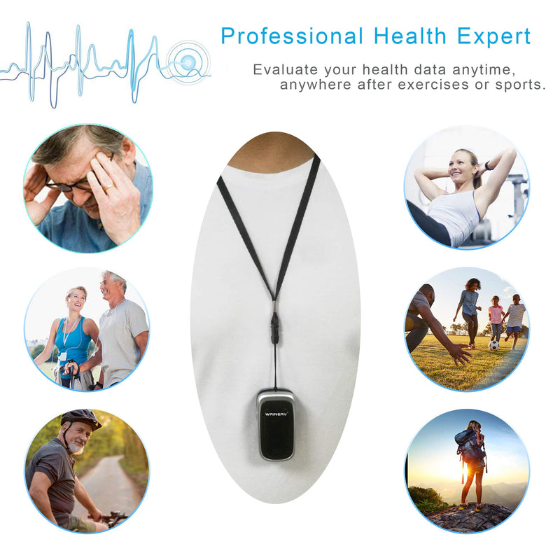 [Australia] - WRINERY Oxygen Saturation Monitor, Pulse Oximeter Fingertip, Oxygen Monitor, O2 Saturation Monitor, OLED Portable Oximetry with Batteries, Lanyard (Royal Black-Silver) 