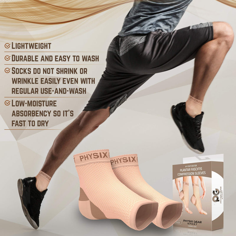 [Australia] - Physix Gear Sport 2 Pairs of Plantar Fasciitis Socks with Arch Support for Men & Women in (Beige Nude + Pink) S/M Size 