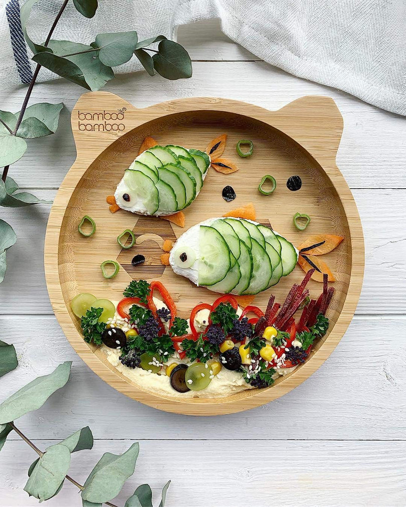 [Australia] - bamboo bamboo ® Baby Plate– Kids and Toddler Suction Cup Bamboo Plate for Babies | Non-Toxic | Cool to The Touch | Ideal for Baby-Led Weaning (Panda, Blue) 