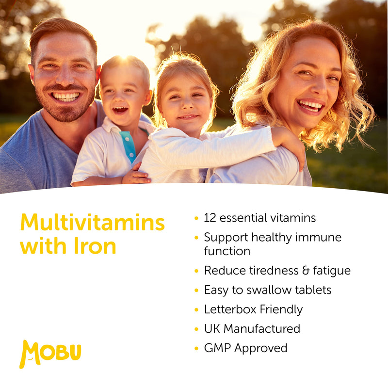 [Australia] - Multivitamin & Iron 120 Tablets for Men & Women | Vitamin A, B, C, D and Iron | Immune Support & Daily Wellbeing Multivitamins with Iron | Vegetarian | MOBU UK 