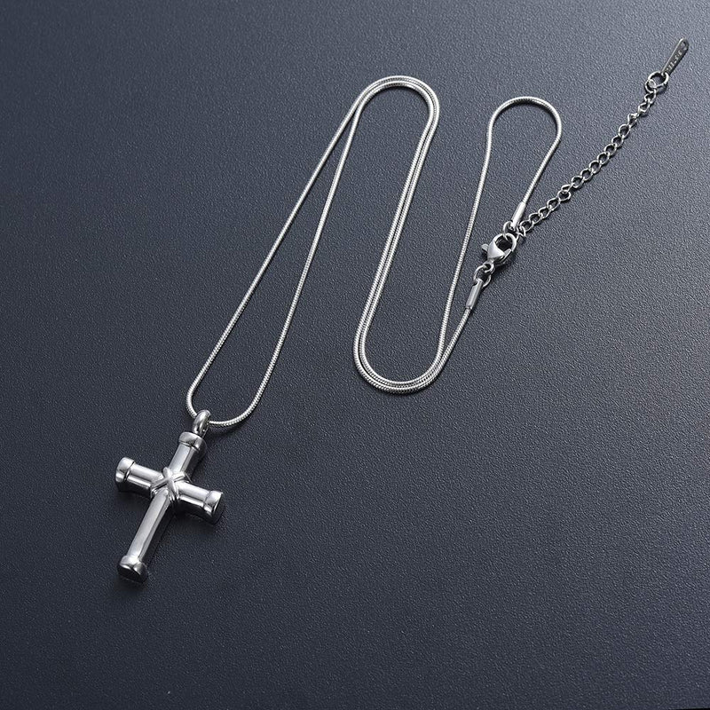 [Australia] - None 316l Stainless Steel Cremation Necklace Classic Cross Urn Pendant Memorial Jewelry for Ashes Silver 