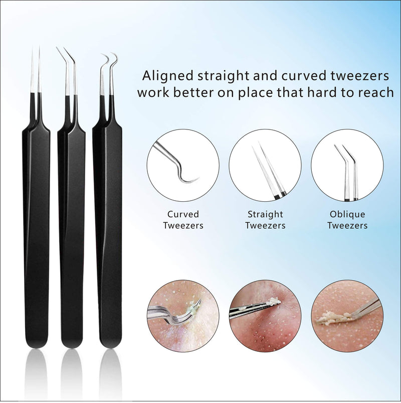 [Australia] - [New]Blackhead Remover Tool 11PCS, Ybaoo Professional Pimple Popper Tool Kit - Treatment for Blackheads, Pimples, Whiteheads and Zit Popper and Metal Case (Black) 