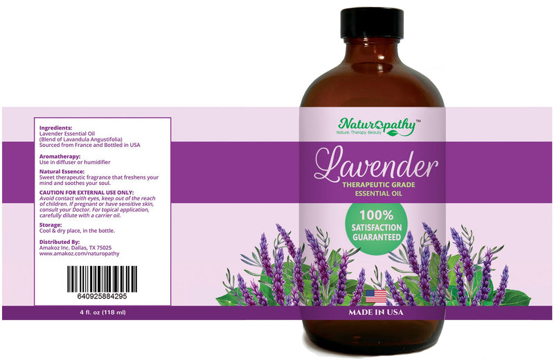 [Australia] - Naturopathy Lavender Essential Oil, 100% Natural Therapeutic Grade, Premium Quality Lavender Oil, 4 fl. Oz - Perfect for Aromatherapy and Relaxation 4 Ounce 