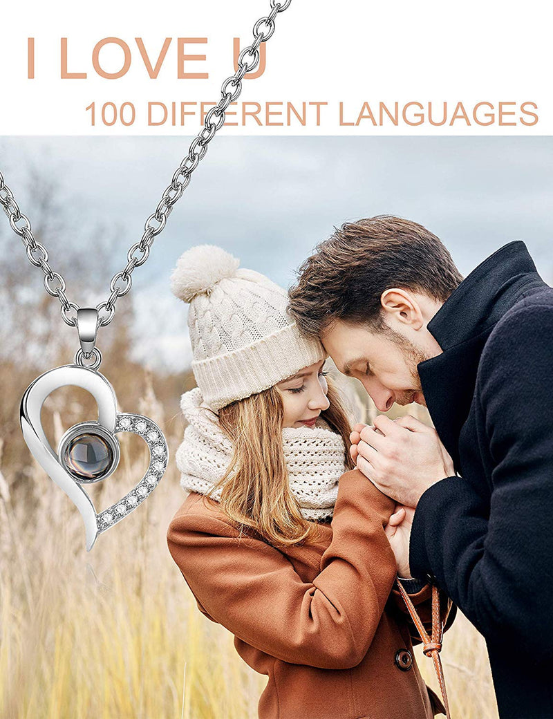[Australia] - Body Chain Store I Love You Necklace 100 Languages Gift Set | Nano Jewelry Projection Necklace | Romantic Gifts for Her Heart - Silver 