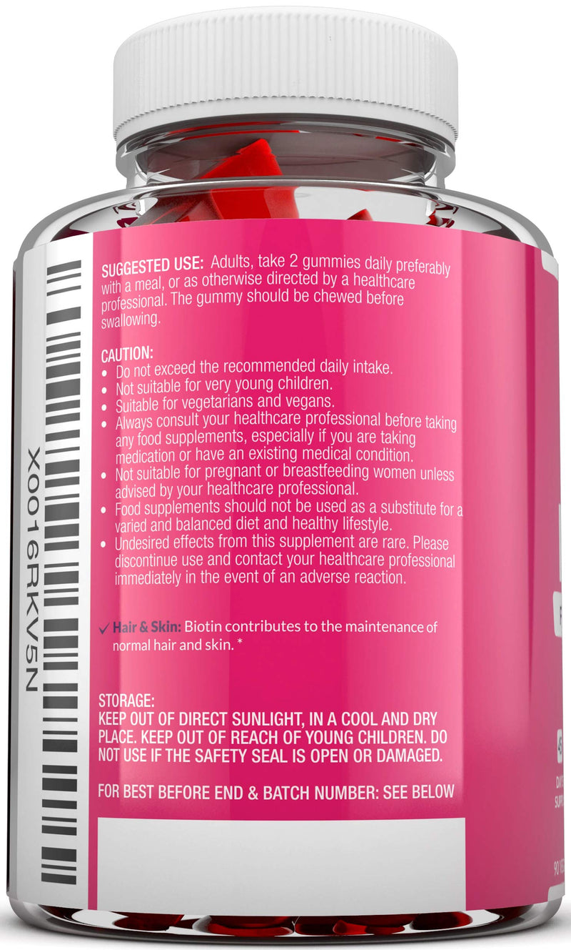 [Australia] - Biotin Hair Gummies - 10,000mcg Biotin - 90 Vegan Gummies not Tablets, 45 Day Supply - Supports Normal Skin & Hair Growth, Chewable Hair Vitamins 