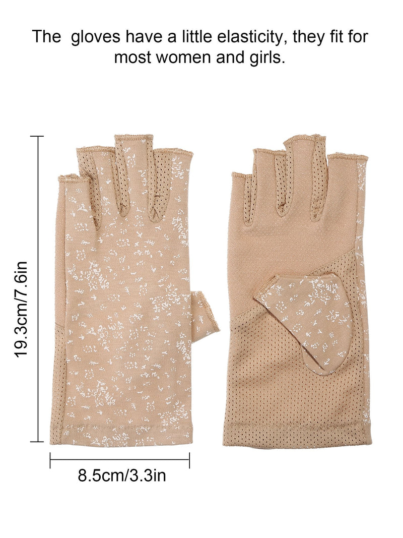 [Australia] - 2 Pairs Women Sunblock Fingerless Gloves Non Skid Summer Gloves UV Protection Driving Gloves Black, Khaki 