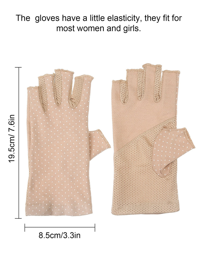 [Australia] - 2 Pairs Sunblock Fingerless Gloves Non-slip UV Protection Driving Gloves Summer Outdoor Gloves for Women and Girls Black and Khaki 