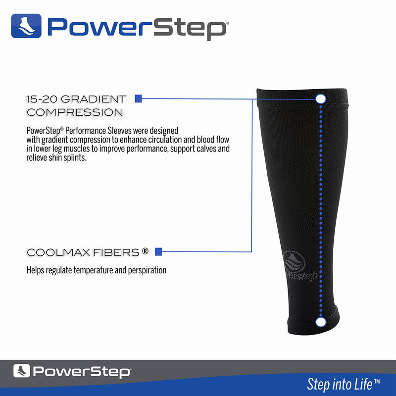 [Australia] - Powerstep Compression Calf Sleeve, 15-20mmHG Gradient Compression, Pain and Discomfort Relief, Improved Performance and Recovery, for Men and Women, Black, Women's Extra Large 