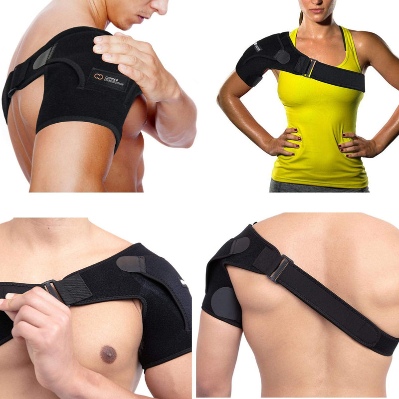 [Australia] - Copper Compression Shoulder Brace - Copper Infused Immobilizer & Support for Torn Rotator Cuff, AC Joint Pain Relief, Dislocation, Arm Stability, Injuries, & Tears - Adjustable Fit for Men & Women One Size (Pack of 1) 